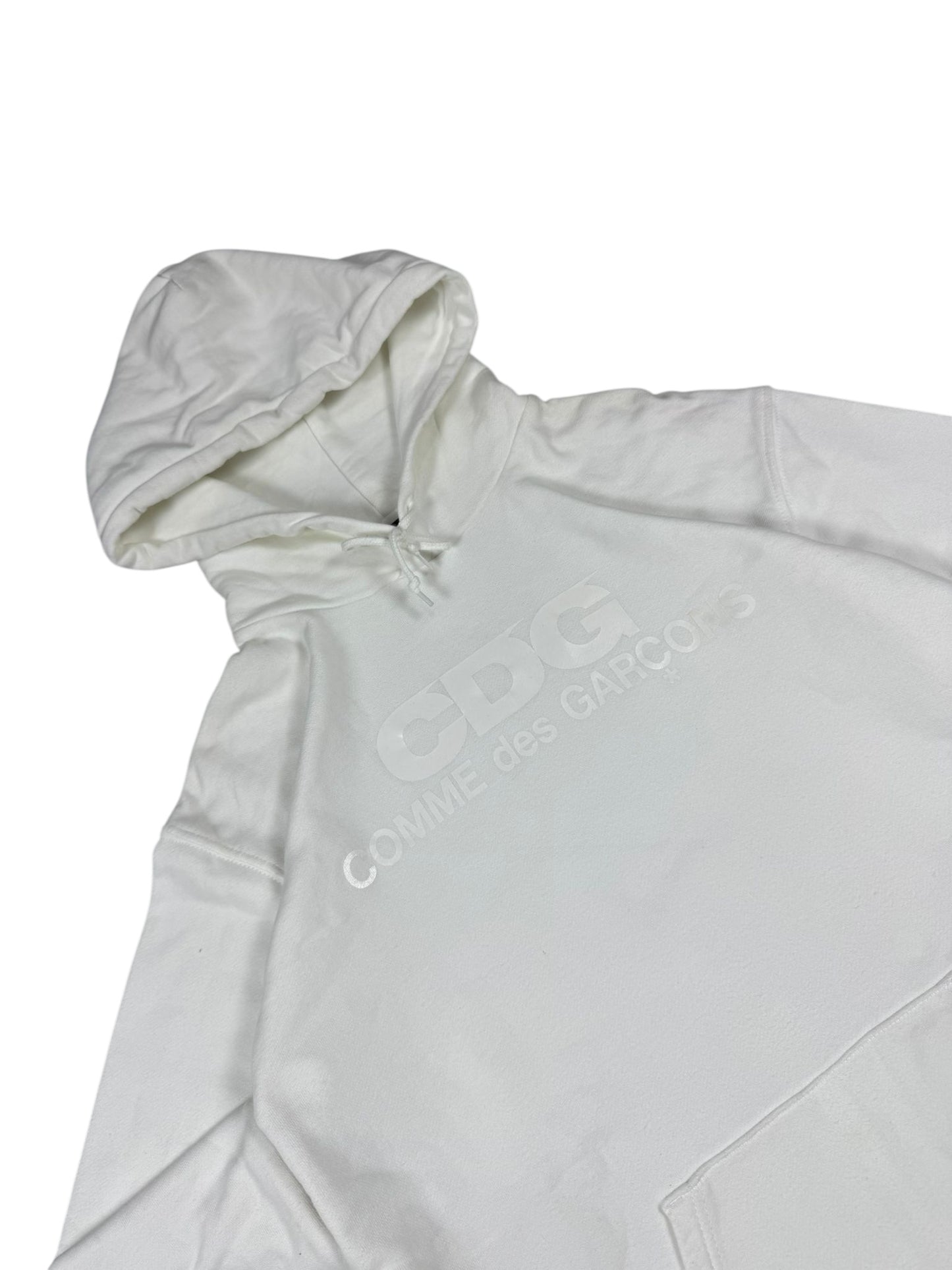 Comme Des Garçons (CDG) White Monochrome Logo Hoodie (L)