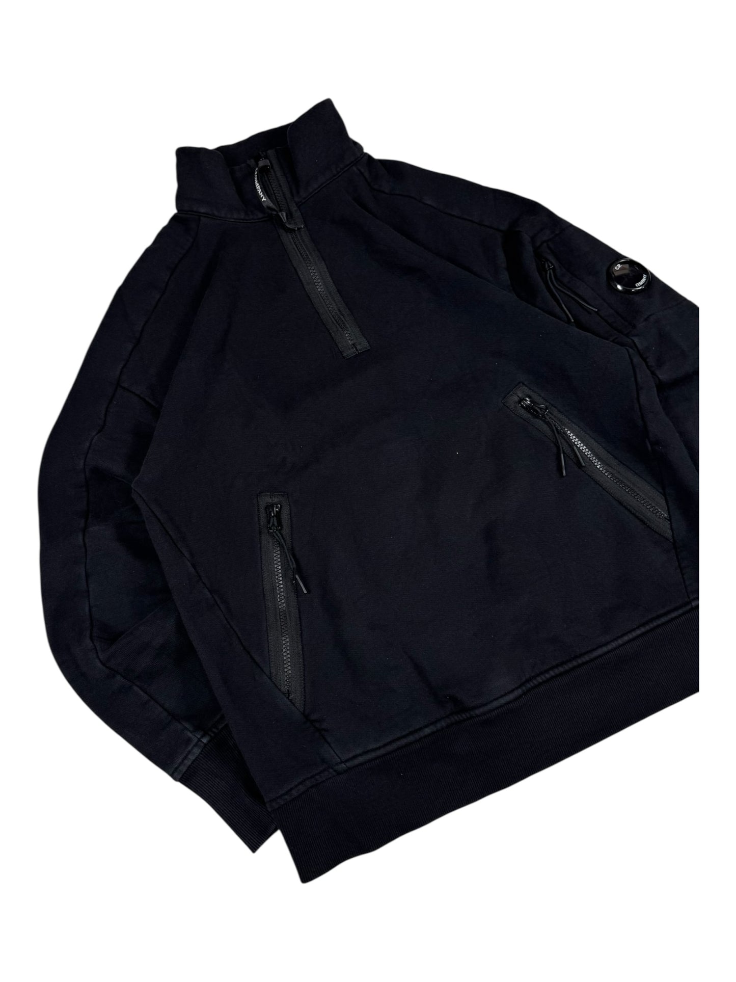 CP Company Diagonal Raised Fleece Zip Black Hoodie (M)