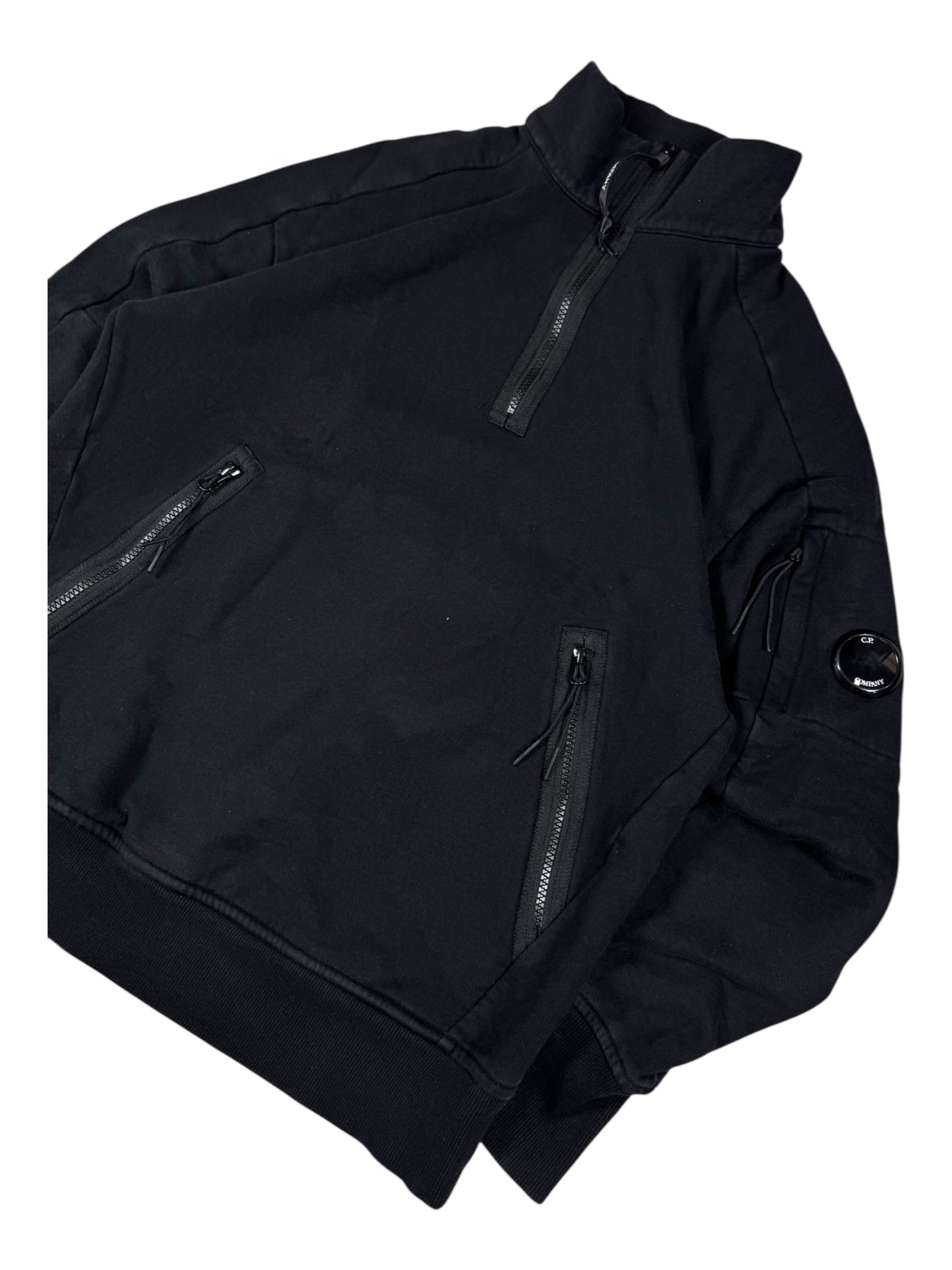 CP Company Diagonal Raised Fleece Zip Black Hoodie (M)