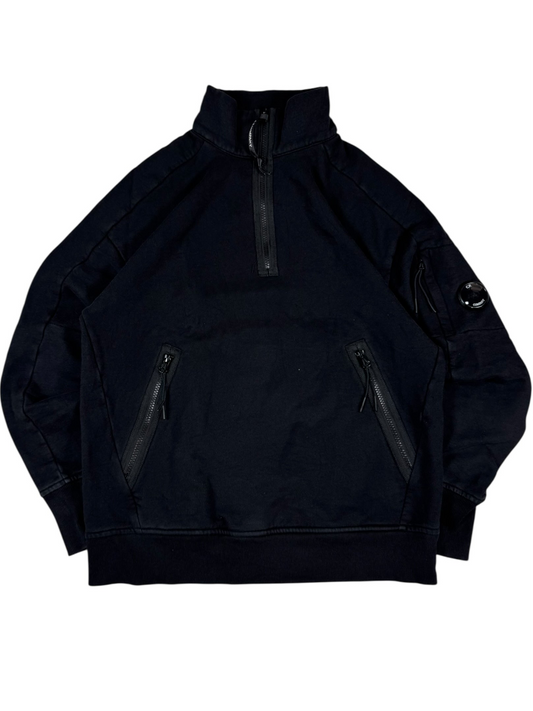 CP Company Diagonal Raised Fleece Zip Black Hoodie (M)