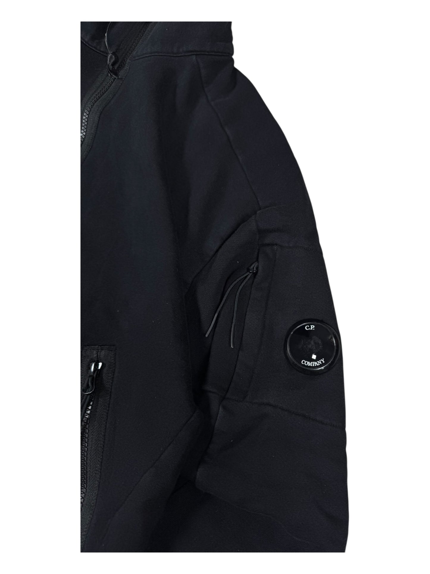 CP Company Diagonal Raised Fleece Zip Black Hoodie (M)