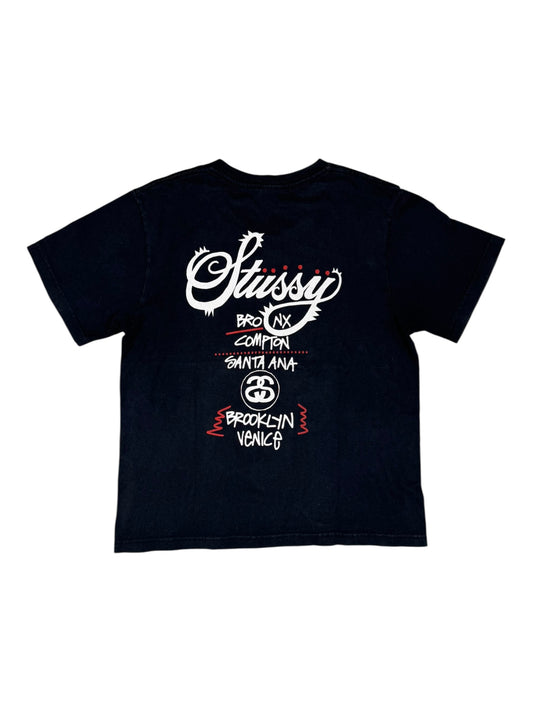 Stussy World Tour Black Tee/T-Shirt (M)